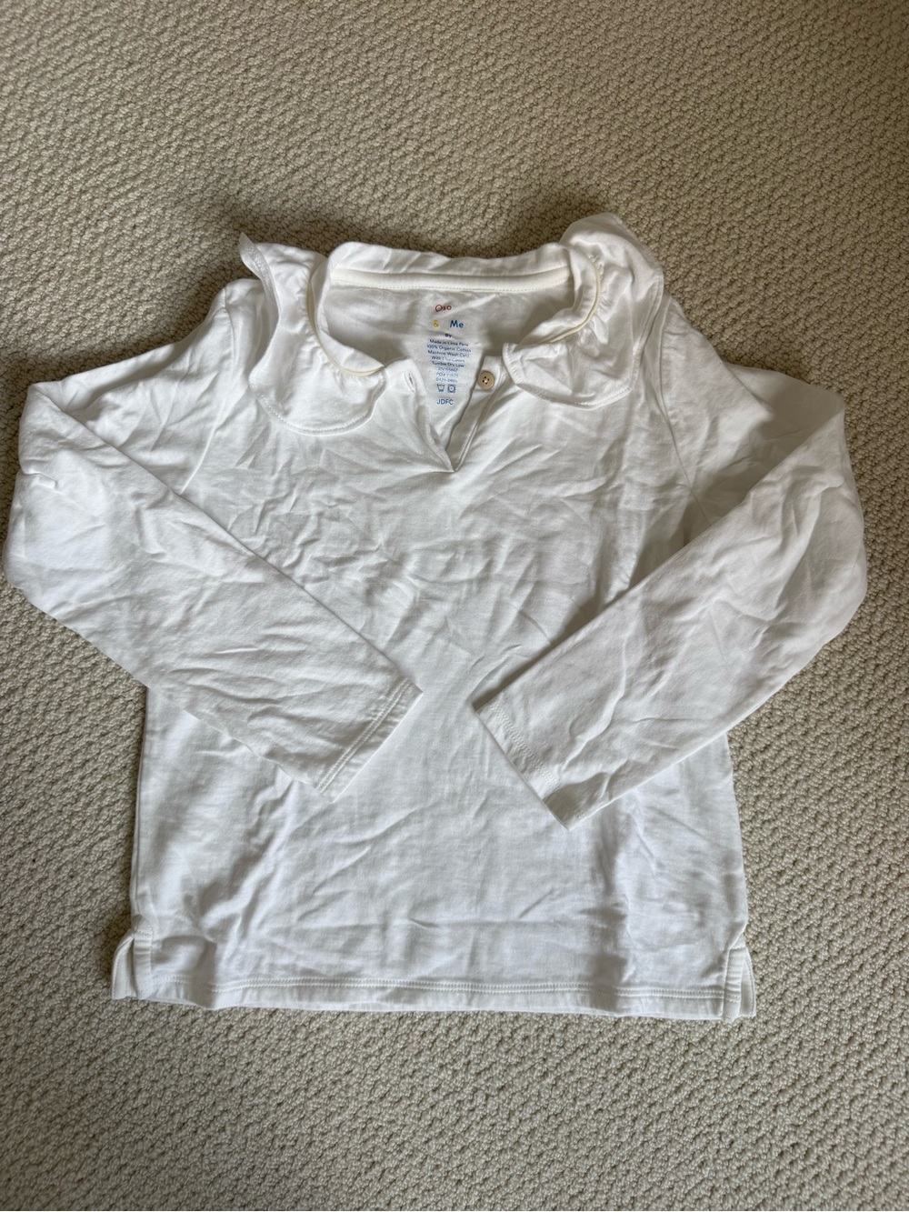 Oso & Me White Long-Sleeve Ruffled Collar Top